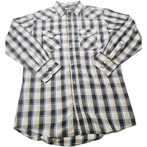 High Noon Men's VTG Pearl Snap Western Shirt Blue Plaid‎ Size Large